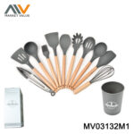 Silicone Utensils Set With Wooden Handle In Color Box