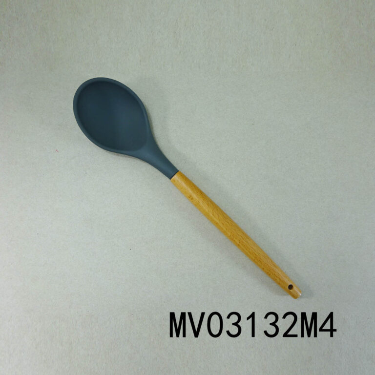 Silicone Solid Spoon With Wooden Handle