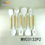 Wooden Handle  Silicone Utensils In Brown Box