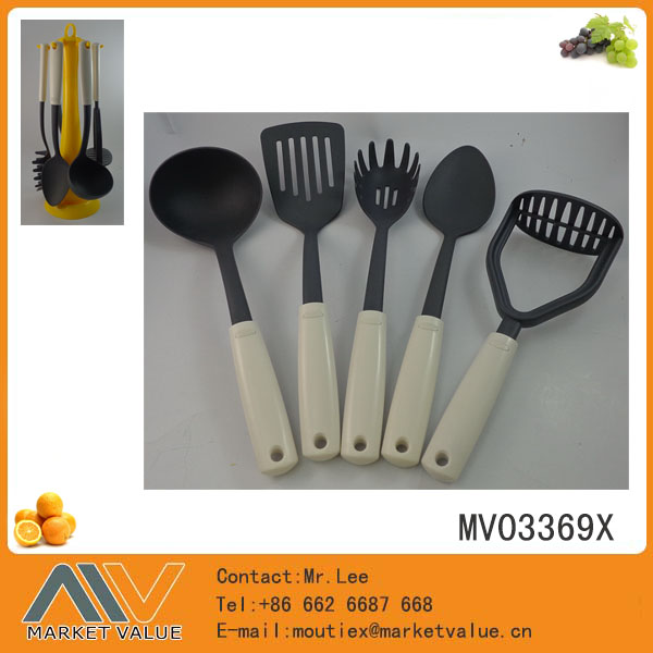 MV03369X 5Pcs Nylon Kitchen Tools With Abs White Handle