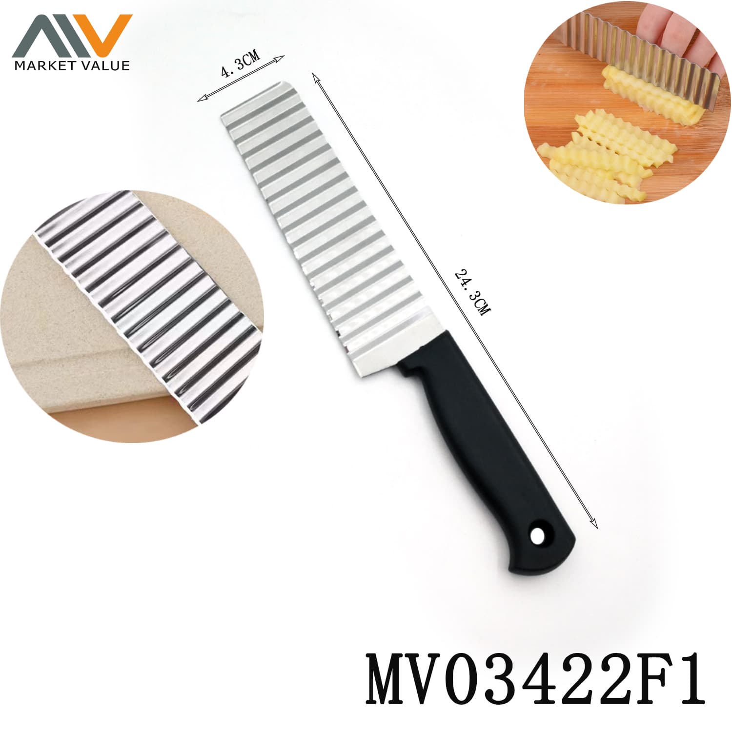 MV03422F1 Ss Wavy Cutter Knife With Pp Handle B/C