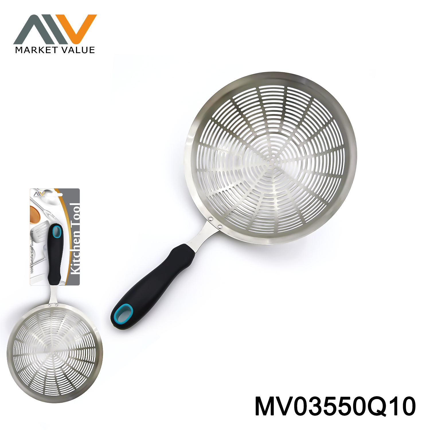 MV03550Q10 22CM SS Long Hole Strainer With TPR Handle