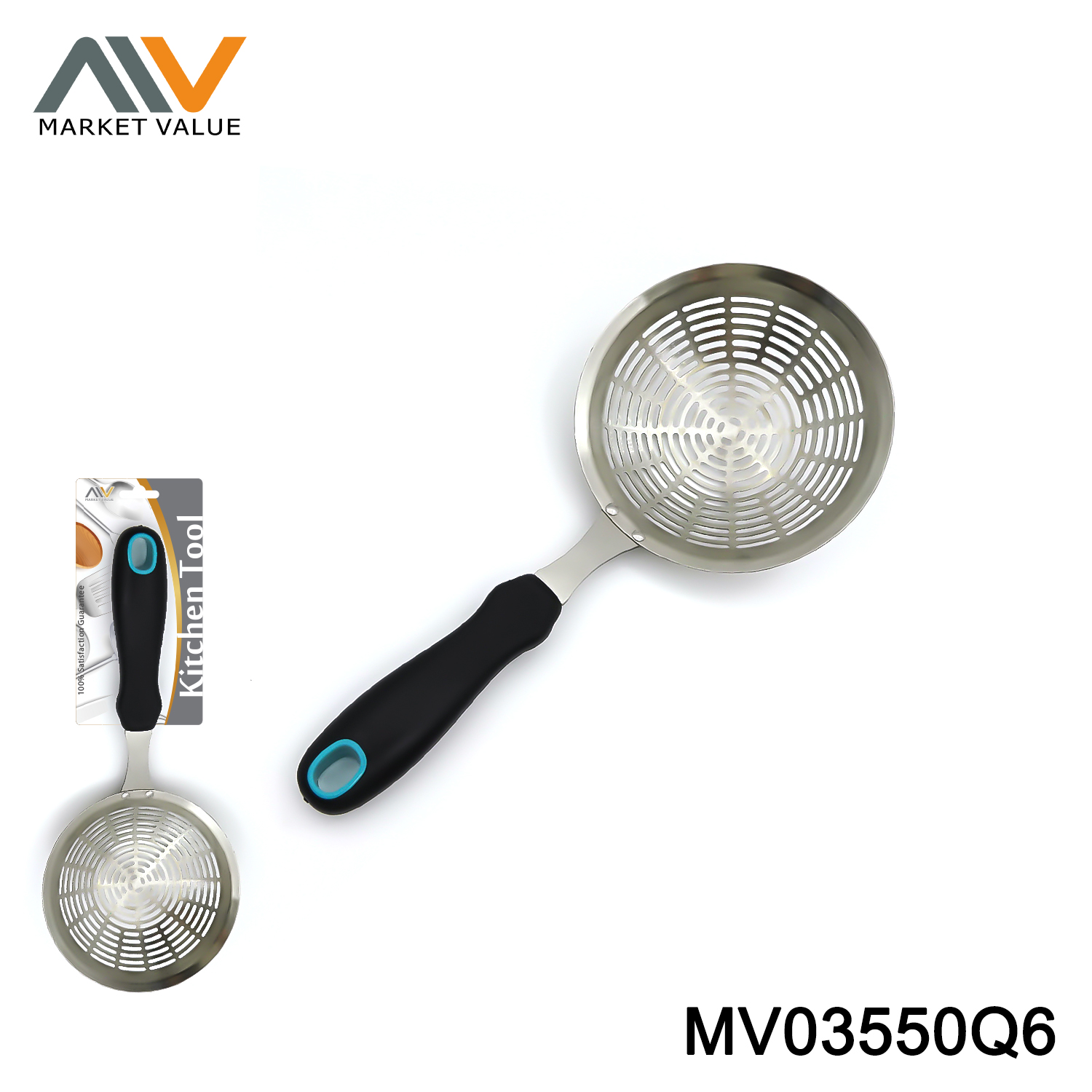 MV03550Q6 14CM SS Long Hole Strainer With TPR Handle