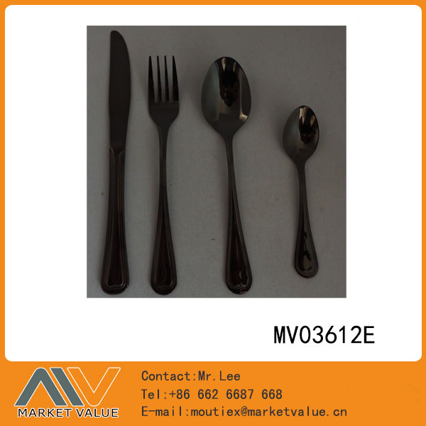 MV03612E 24Pcs Black Gold Plating Cutlery Set