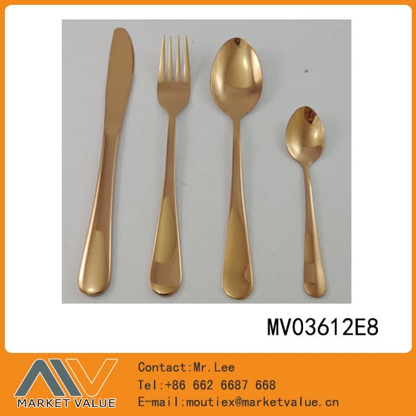MV03612E8 4Pcs Rose Gold Plating Cutlery Set In Window Box