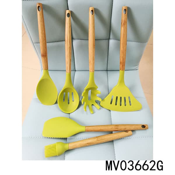 6Pcs Silicone+ Nylon Kitchen Tools / Wooden Handle