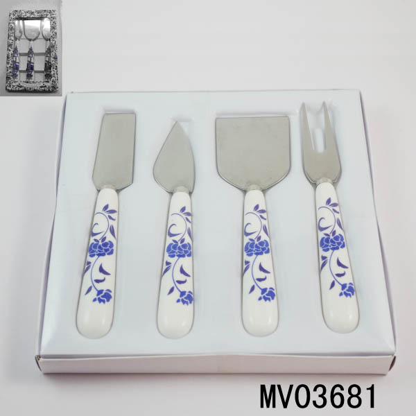 MV03681 4Pcs Ceramic Handle Cheese Knife With Window Box