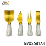 4Pcs Marble Handle Cheese Knife With Gold Coated B/C