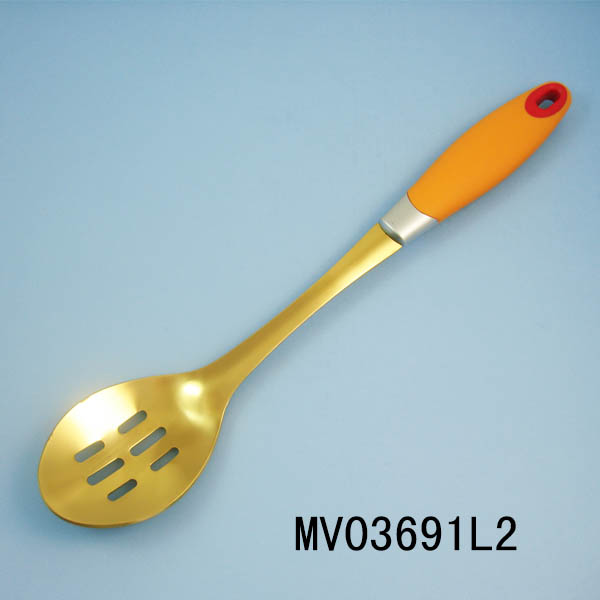 MV03691L2 Titanize Mirror Slotted Spoon W/ Pp+Tpr Handle