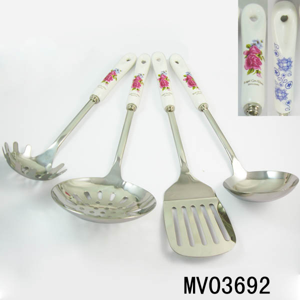 MV03692 4Pcs Ceramic Handle S/S Kitchen Tools Tag Card
