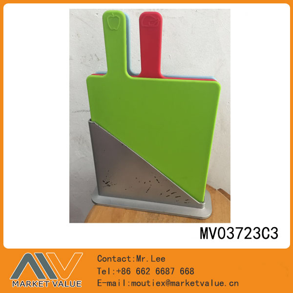 3Pcs Plastic Cutting Board With Stand In Colour Box