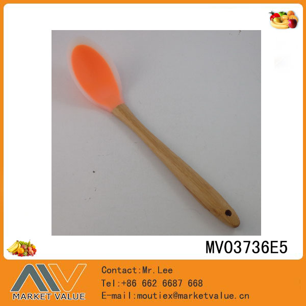 Bamboo Handle Pp+Silicone Slotted Spoon