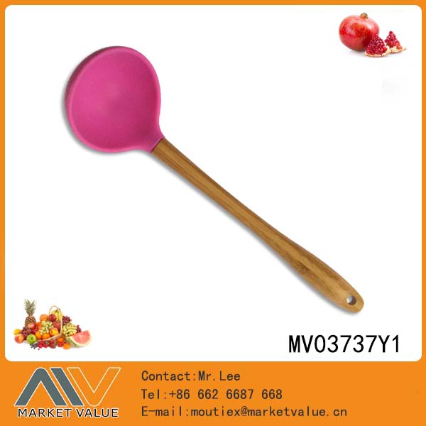 Silicone Head Soup Ladle With Bamboo Handle