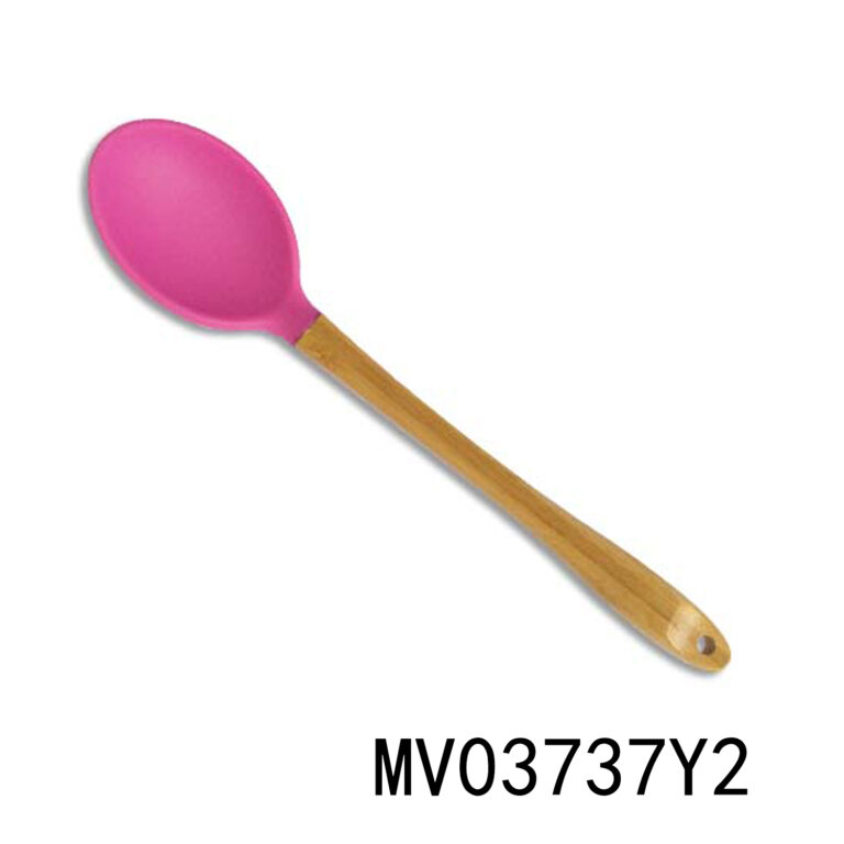 Silicone Head Solid Spoon With Bamboo Handle