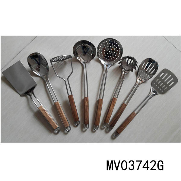 8Pc S/S Kitchen Cooking Utensils Set W/Wooden Handle
