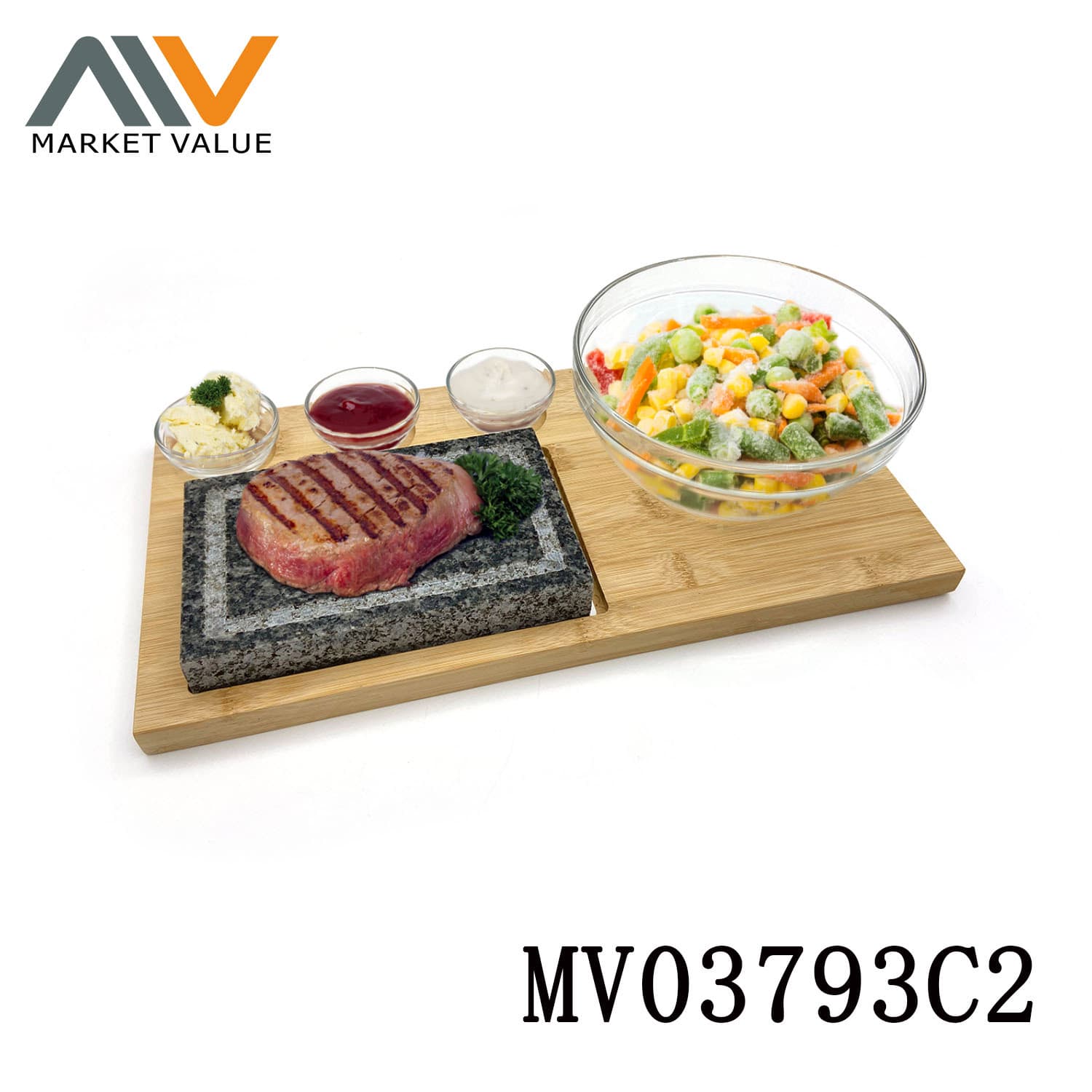 MV03793C2 7Pcs Hot Stone Steak With Bamboo Tray