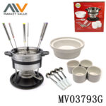 19 Piece 3 In 1 Fondue Set With Magnetic Fork Guide