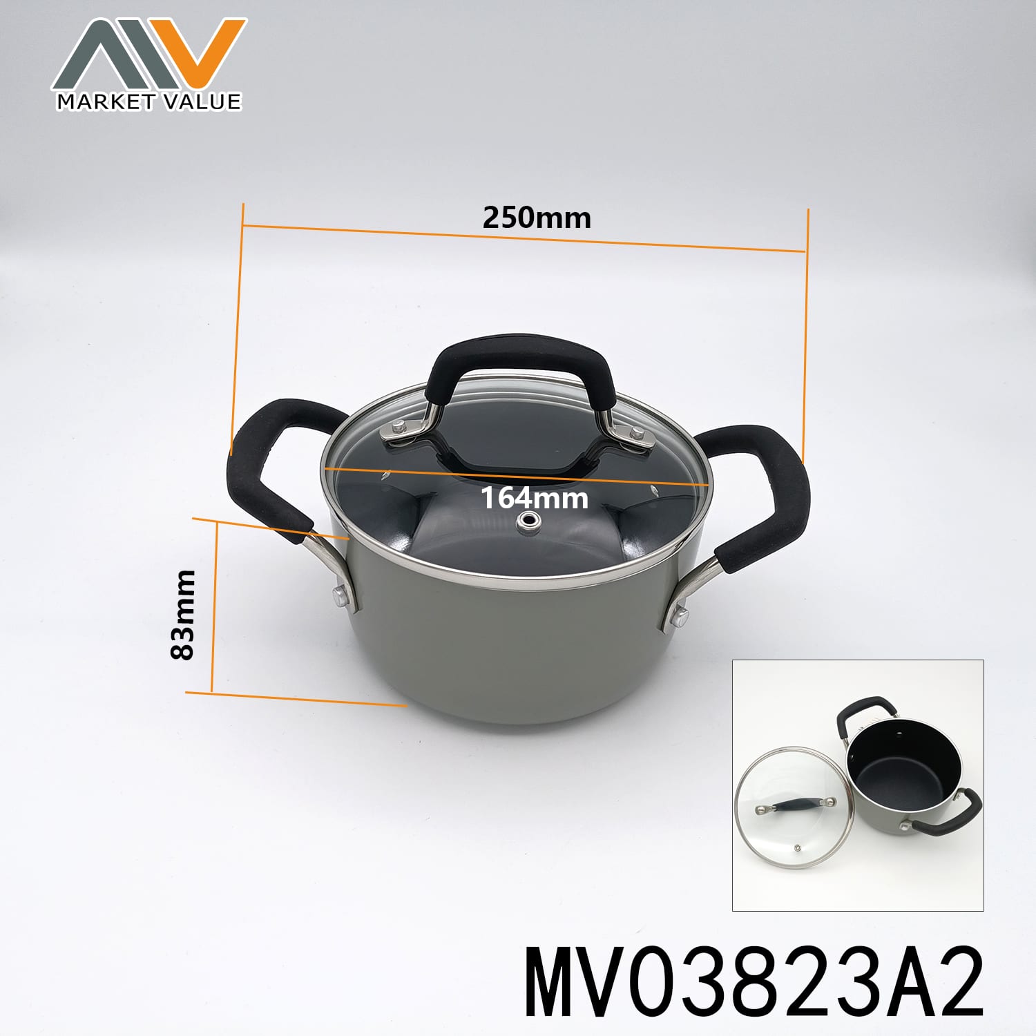 MV03823A2 Nonstick Ss Soup Pot With Glass Cover