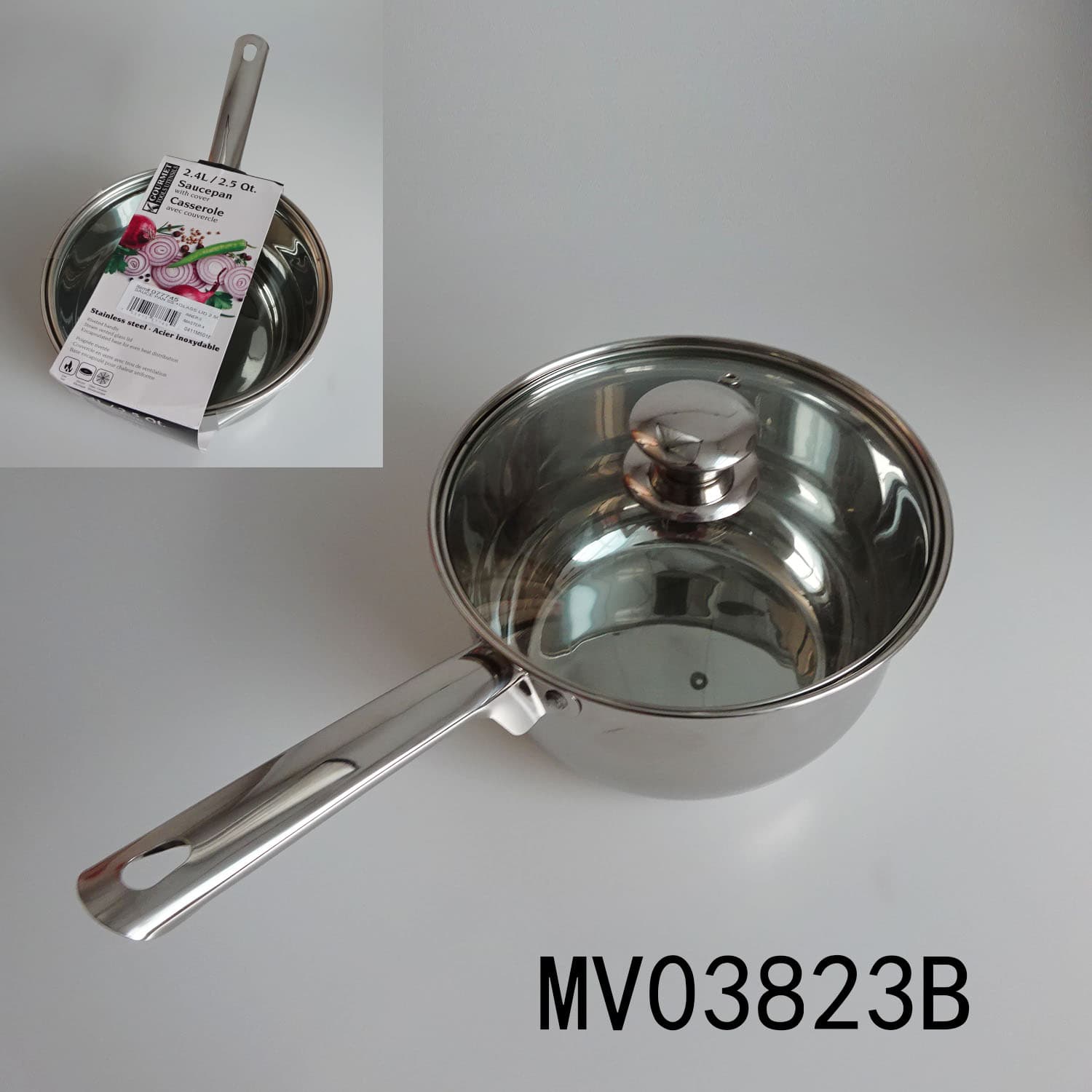 MV03823B 2.4L # 201Ss S/S Saucepan With Glass Lid