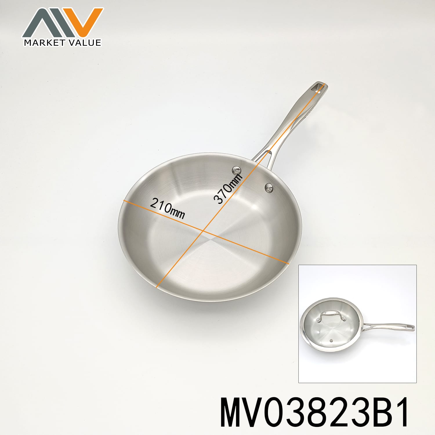 MV03823B1 Ss Fry Pan With Long Handle Wheel Card