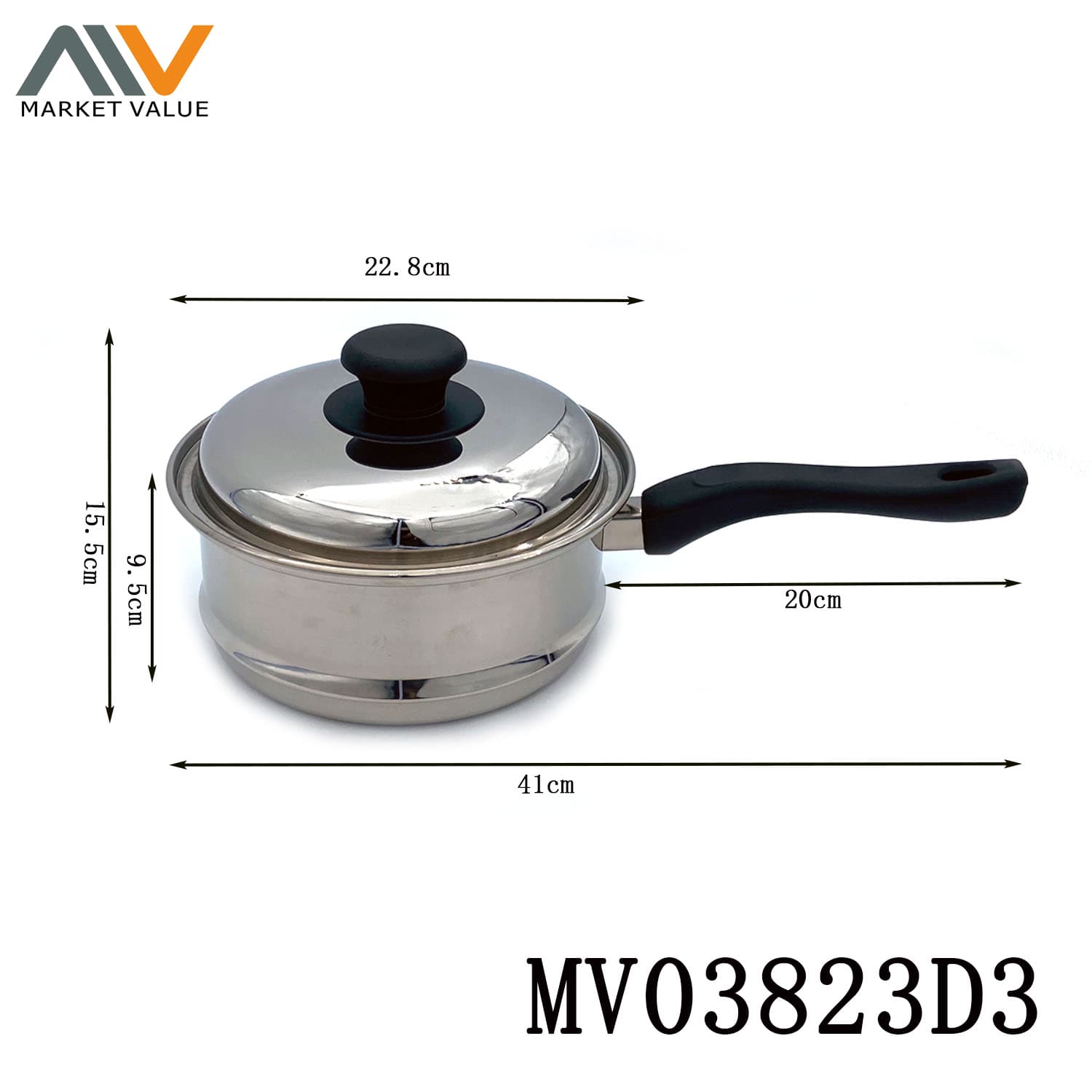 MV03823D3 Long Handle S.S. Saucepan