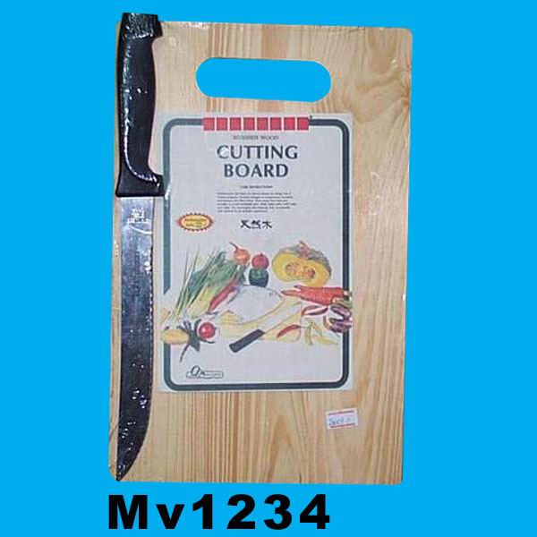 31Cm Wooden Cutting Board & 1Pc Knife Shrink