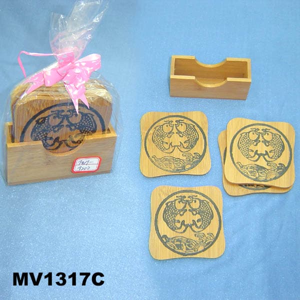 MV1317C 4Pcs Wooden Cup Cushion + Trays