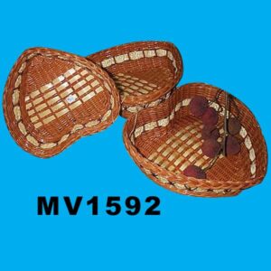 Set Of 3 Heart Basket Wicker
