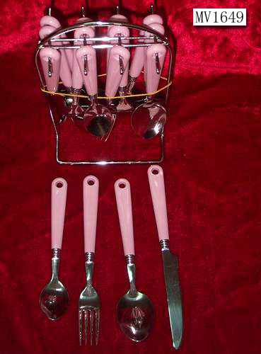 16Pcs Cutlery Set W.Wire Holder In Colour Box