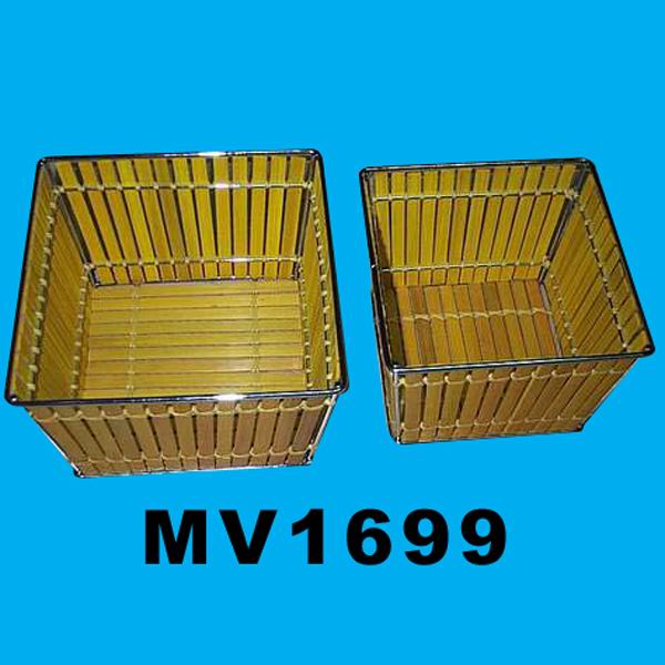 Chrome Basket W/Bamboo Intertexture