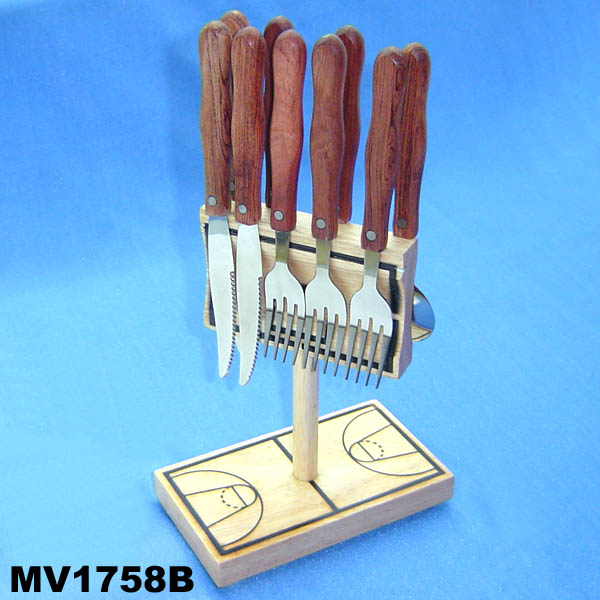 9Pcs Cutlery Set Rose Wooden Handle