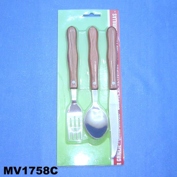 3Pcs Cutlery Set Wooden Handle Insert Card