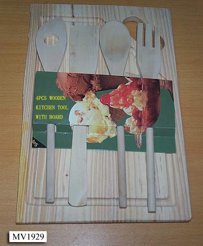 4Pcs Wooden Kitchen Tool W/Cutting Board Set