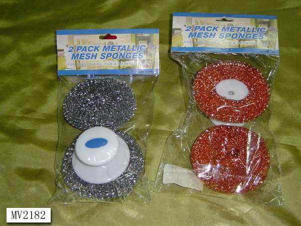 MV2182 2Pcs Metallic Mesh Sponge In Pvc Bag W/Hang Card