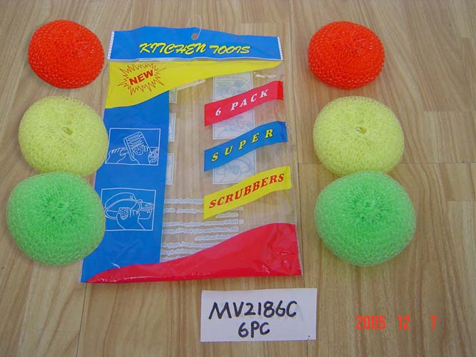 6Pcs Plastic Scourer Pad In Colour Bag