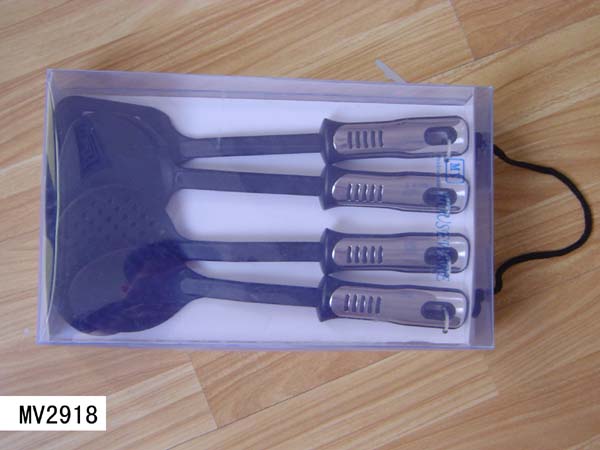 MV2918 4Pcs Nylon Kitchen Tool W/Inlay S.S Handle In Pvc Box