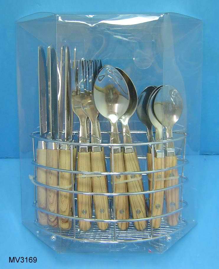 24Pcs Cutlery Set W/ Stand In Pvc Box