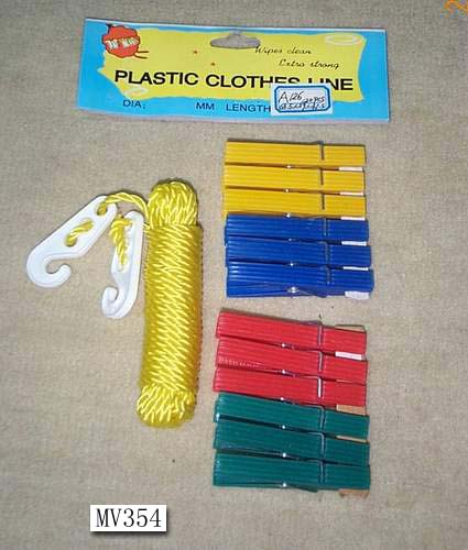 MV354 A126 5M Clothes Line W/12Pcs Plastic Peg W/Hang Card