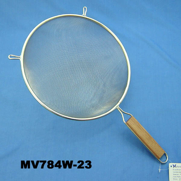 MV784W-23 23Cm Chrome Plating Strainer Wooden Handle