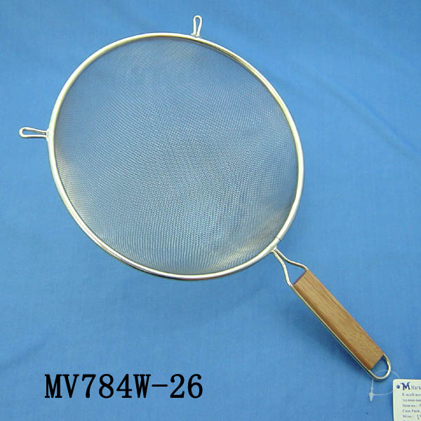 MV784W-26 10" Chrome Plating Strainer Wooden Handle Tag