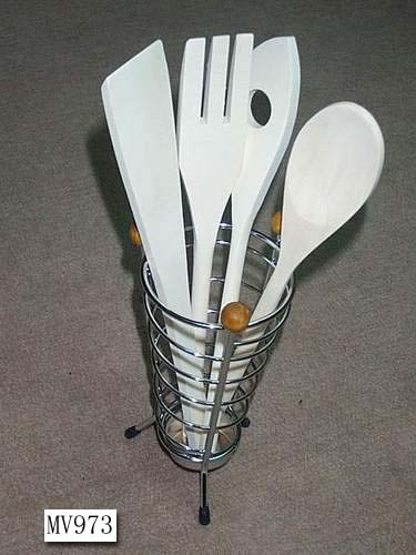 MV973 4Pcs Wooden Kitchen Tool W/Holder