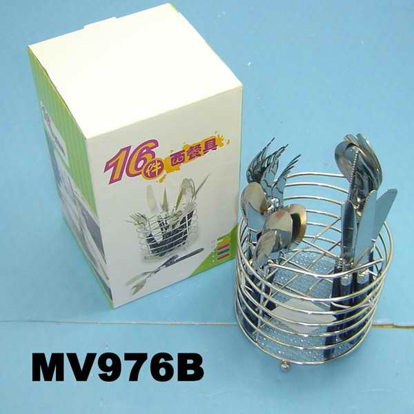MV976B 16Pcs Cutlery Set + Wire Rack In Colour Box