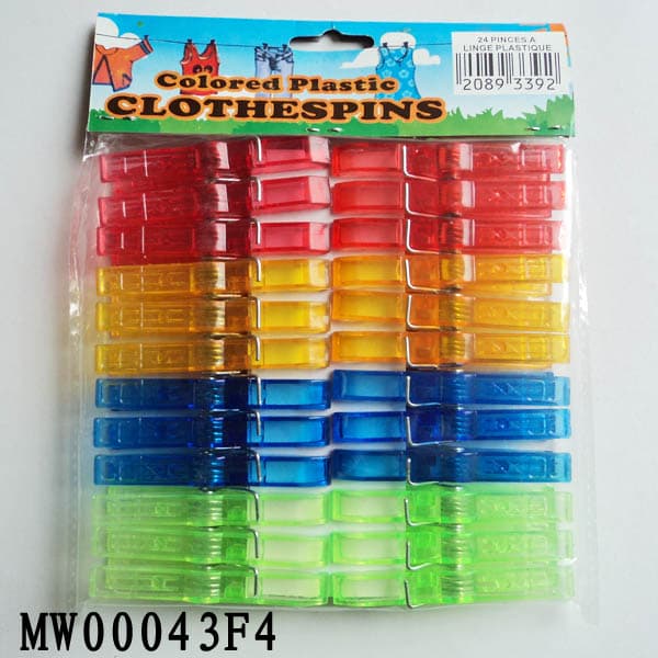24Pcs Plastic Clothes Pegs W/Pe Shrink