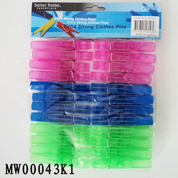 24Pcs Plastic Clothes Pegs W/Pe Shrink
