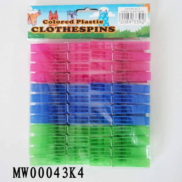24Pcs Plastic Clothes Pegs W/Pe Shrink