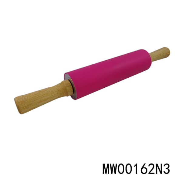 MW00162N3 Wooden Handle S/S Heart Silicone Rolling Pin