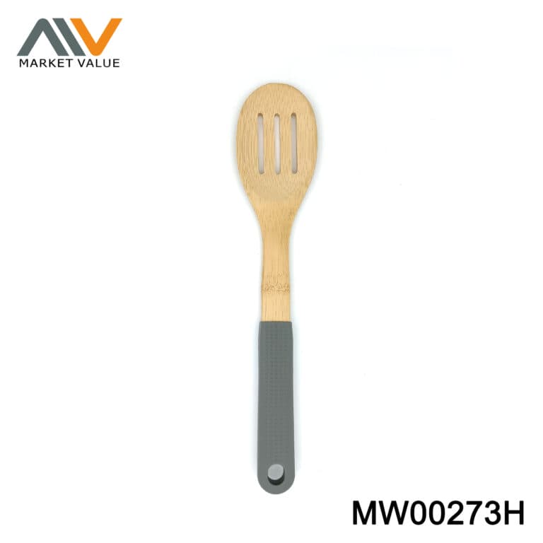 Bamboo Slotted Spoon Silicone Handle TAG
