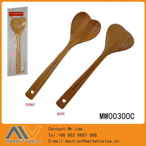 Bamboo Heart Shaped Spoon With Logo On Front And Back Handle