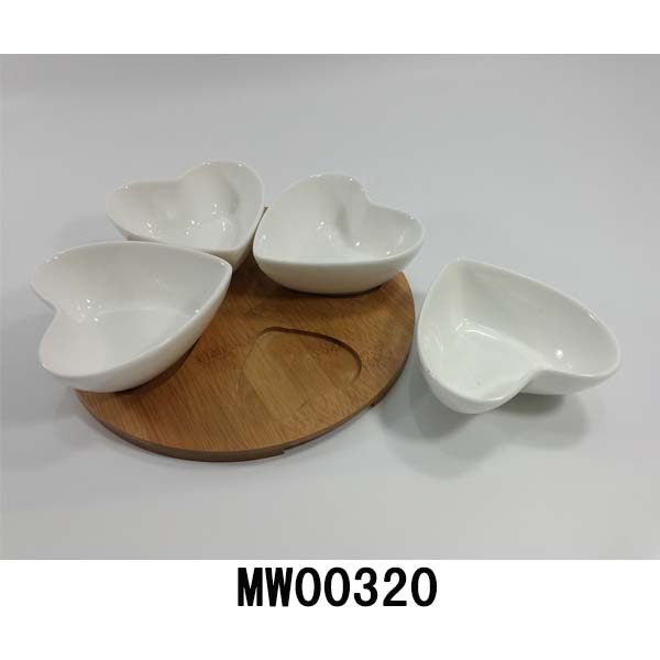 MW00320 Ceramic Dessert Plate+ Bamboo Stand In Colour Box