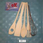 4Pcs Wooden Kitchen Tool & S/S Egg Breater W/Hang Card